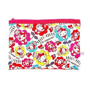 Sanrio Hello Kitty 45th Anniversary Flat Zipper Pouch Pink Cosmetic Bag 9” NWOT